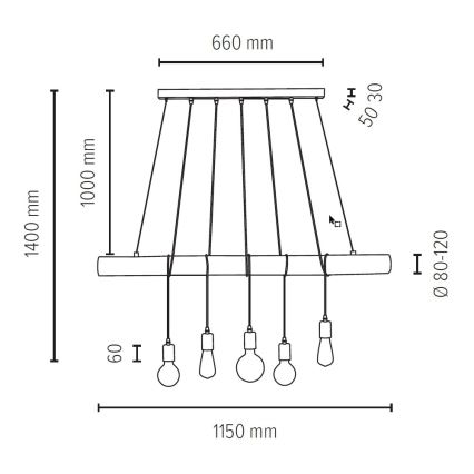 Lustra ar auklu TRABO 5xE27/60W/230V priede  - FSC sertifikāts