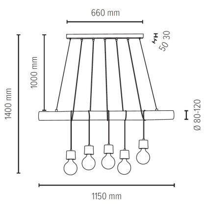 Lustra ar auklu TRABO 5xE27/60W/230V priede - FSC sertifikāts