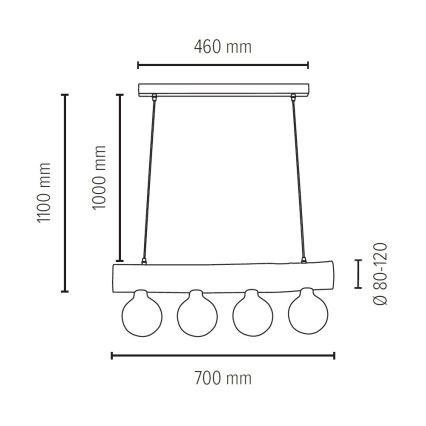 Lustra ar auklu TRABO 4xE27/60W/230V priede - FSC sertifikāts