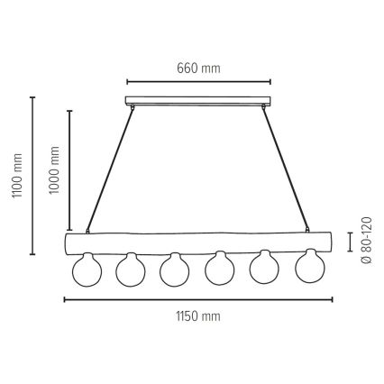 Lustra ar auklu TRABO 6xE27/60W/230V priede - FSC sertifikāts