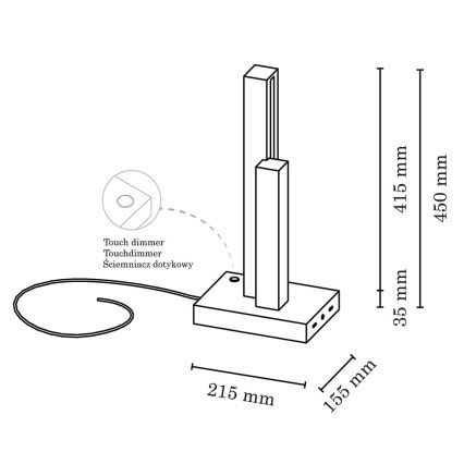 LED Aptumšojama galda lampa SOHO BLACK LED/10W/230V 45 cm ozols – FSC sertificēts