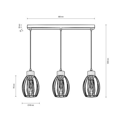 Lustra ar auklu GUNNAR 3xE27/60W/230V ozolkoka - FSC sertifikāts