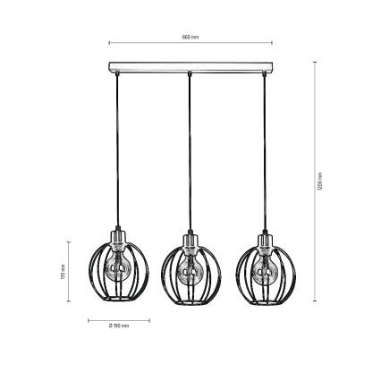 Lustra ar auklu BERIS 3xE27/60W/230V ozols