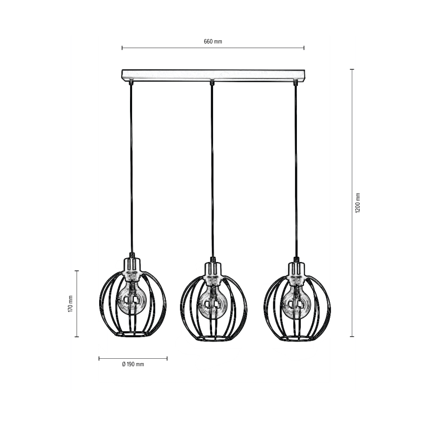 Lustra ar auklu BERIS 3xE27/60W/230V ozols