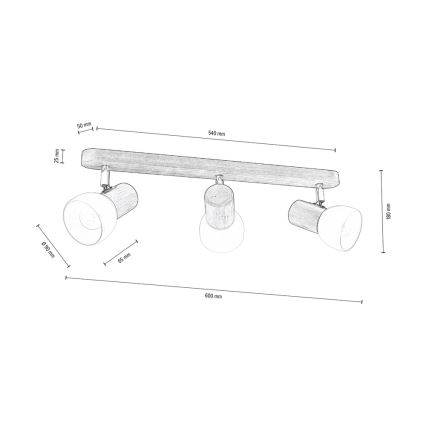 Griestu starmetis NEL 3xE27/15W/230V priede - FSC sertifikāts