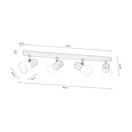 Griestu starmetis NEL 4xE27/15W/230V priede - FSC sertifikāts