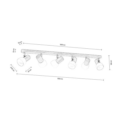 Griestu starmetis NEL 6xE27/15W/230V priede - FSC sertifikāts