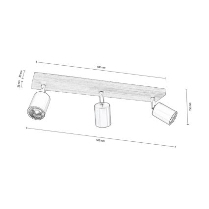 Griestu starmetis MANARA  3xGU10/5W/230V priede - FSC sertifikāts