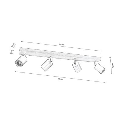 Griestu starmetis MANARA 4xGU10/5W/230V priede - FSC sertifikāts