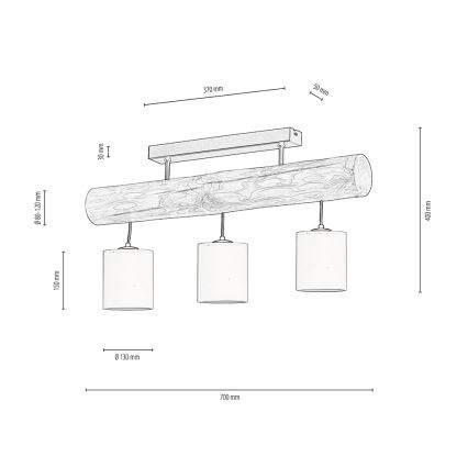 Virsapmetuma lustra FORESTA 3xE27/25W/230V priede - FSC sertifikāts