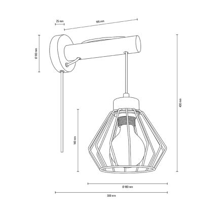 Sienas lampa MUG 1xE27/15W/230V priede - FSC sertifikāts