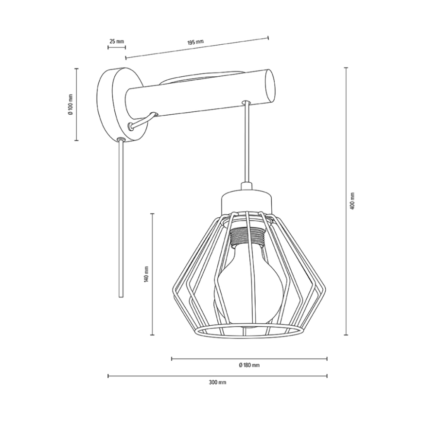 Sienas lampa MUG 1xE27/15W/230V priede - FSC sertifikāts
