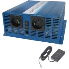 Sprieguma pārveidotājs 2000W/12V/230V + vadu tālvadības pults