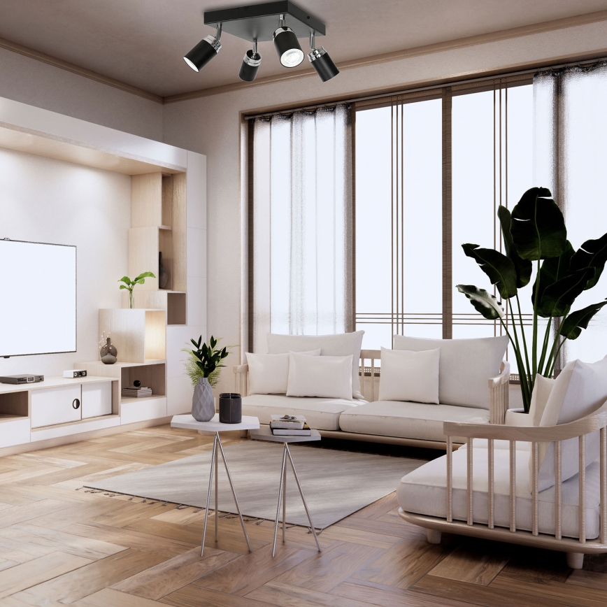 Starmetis RENO 4xGU10/8W/230V melna/spīdīgi hromēts