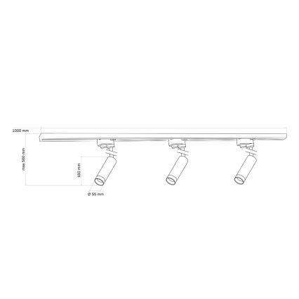 Starmetis sliežu sistēmai PORTO 3xGU10/10W/230V + 1 m sliežu sistēma melna