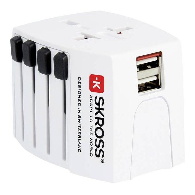 Starptautiskais ceļojumu adapteris 230V + 2x USB ports