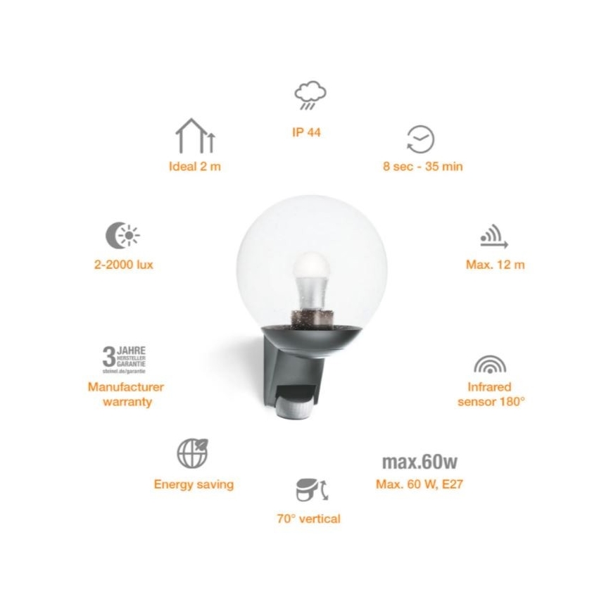 Steinel 035723 - Āra sienas lampa ar sensoru L585S 1xE27/60W/230V