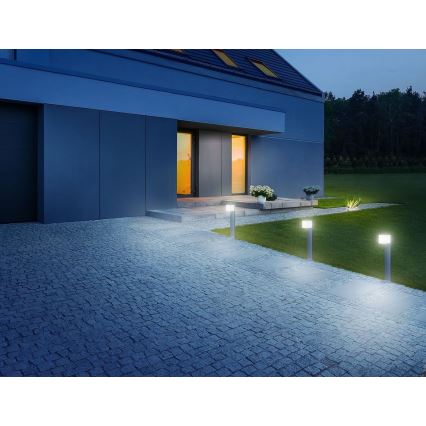 Steinel 055486 - LED Āra staba gaismeklis ar sensoru CUBO LED/9,5W/230V IP44 sudraba