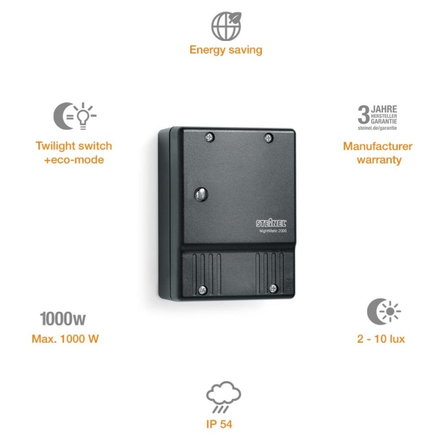 STEINEL 550318 - Krēslas slēdzis NightMatic 2000 melna IP54