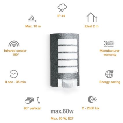 STEINEL 657819 - Āra Apgaismojums ar sensoru L12 1xE27/60W/230V