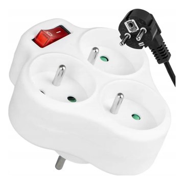 Strāvas sadales bloks ar slēdzi — 3 kontaktligzdas