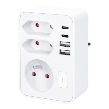 Strāvas sadalītājs 1x16A+2x 2,5A ar 2xUSB A+C lādētāju balts