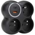 Strāvas sadalītājs 3x 15 A ar USB A un C, melns