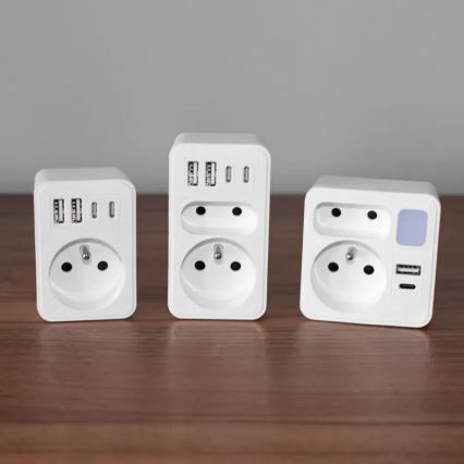 Strāvas sadalītājs ar 2 kontaktligzdām + USB-C + USB-A un LED apgaismojumu LED/0,5W/230V 3000K