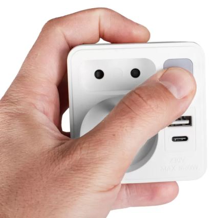Strāvas sadalītājs ar 2 kontaktligzdām + USB-C + USB-A un LED apgaismojumu LED/0,5W/230V 3000K