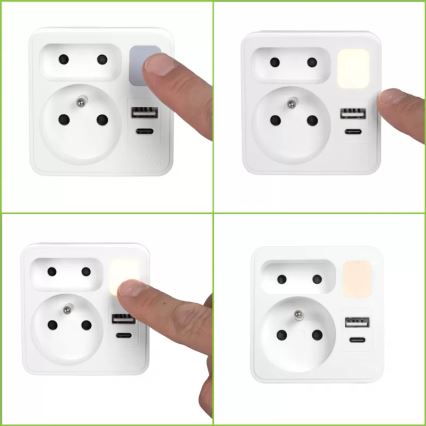 Strāvas sadalītājs ar 2 kontaktligzdām + USB-C + USB-A un LED apgaismojumu LED/0,5W/230V 3000K