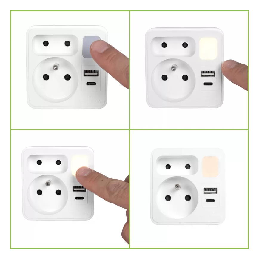 Strāvas sadalītājs ar 2 kontaktligzdām + USB-C + USB-A un LED apgaismojumu LED/0,5W/230V 3000K