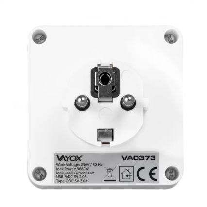 Strāvas sadalītājs ar 2 kontaktligzdām + USB-C + USB-A un LED apgaismojumu LED/0,5W/230V 3000K