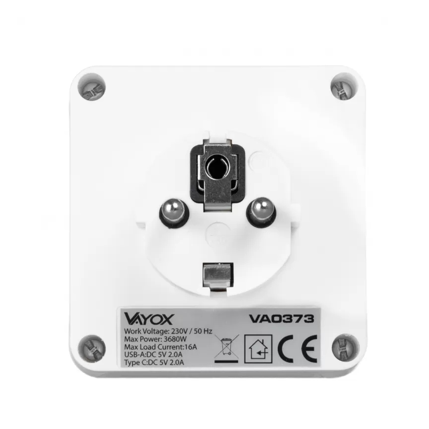 Strāvas sadalītājs ar 2 kontaktligzdām + USB-C + USB-A un LED apgaismojumu LED/0,5W/230V 3000K