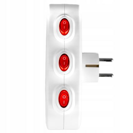 Strāvas sadalītājs ar 3 kontaktligzdām un slēdžiem