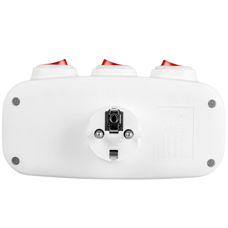 Strāvas sadalītājs ar 3 kontaktligzdām un slēdžiem