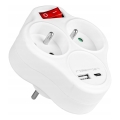 Strāvas sadalītājs ar slēdzi, 2 kontaktligzdas + USB-C + USB-A