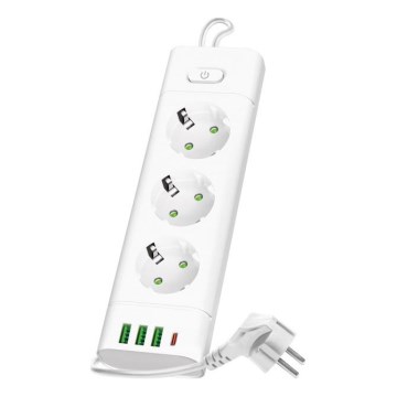Strāvas sadalītājs ar slēdzi LINEA PRO 3x230V + 3xUSB-A + 1xUSB-C SCHUKO 3 m balts