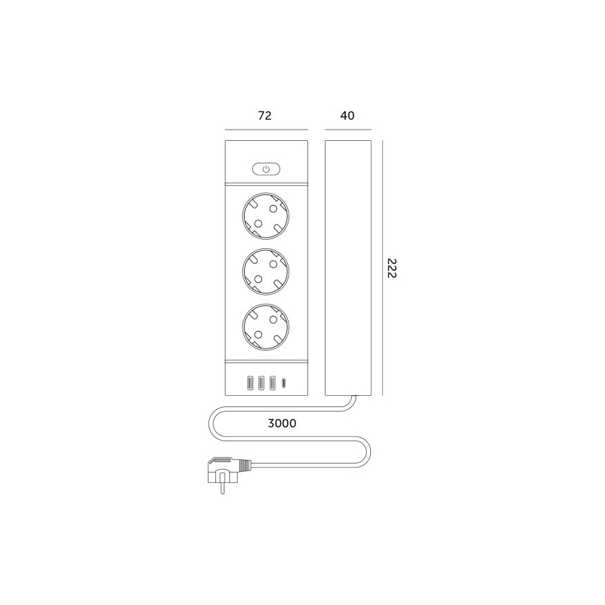 Strāvas sadalītājs ar slēdzi LINEA PRO 3x230V + 3xUSB-A + 1xUSB-C SCHUKO 3 m melns