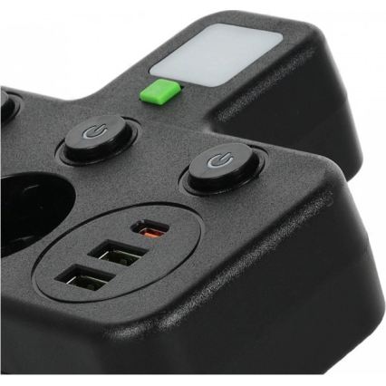Strāvas sadalītājs ar slēdzi un LED apgaismojumu LINEA PRO 2 ligzdas + 3x USB A/C SCHUKO 4000K melns