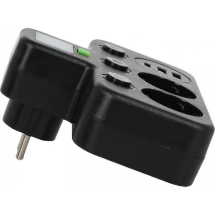Strāvas sadalītājs ar slēdzi un LED apgaismojumu LINEA PRO 2 ligzdas + 3x USB A/C SCHUKO 4000K melns
