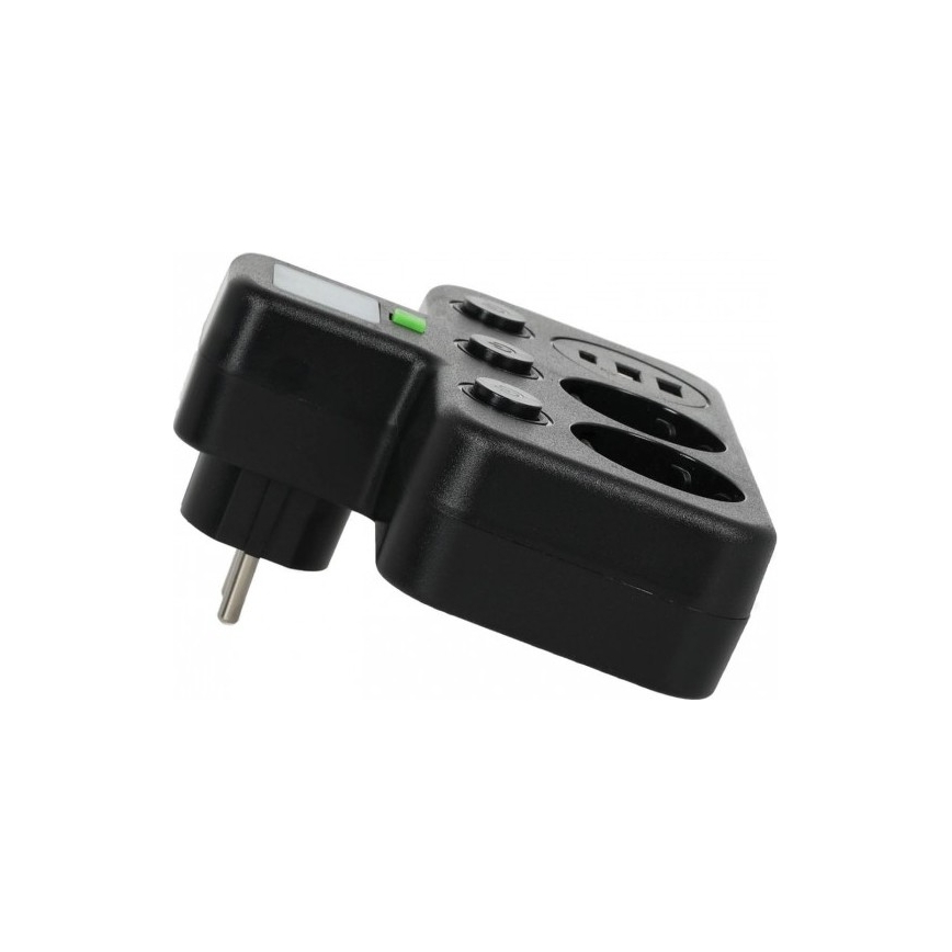 Strāvas sadalītājs ar slēdzi un LED apgaismojumu LINEA PRO 2 ligzdas + 3x USB A/C SCHUKO 4000K melns
