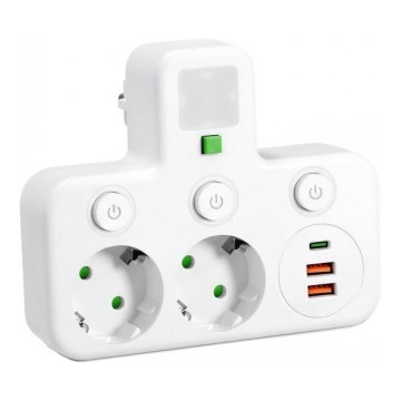 Strāvas sadalītājs ar slēdzi un LED apgaismojumu LINEA PRO 2Z + 3xUSB A/C SCHUKO 4000K balts