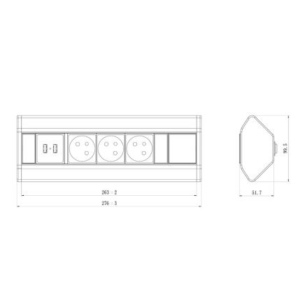 Stūra kontaktligzdas turētājs 3x 230V + USB-A 3,1A + USB-C 15,5W 230V