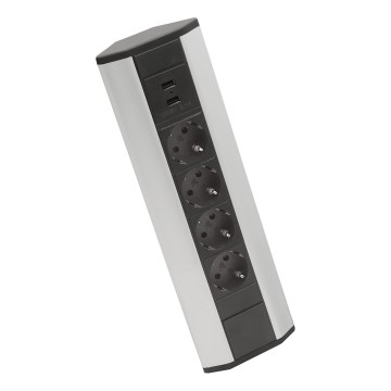 Stūra kontaktligzdu stabs 4x230V + 2xUSB-A melns/sudraba
