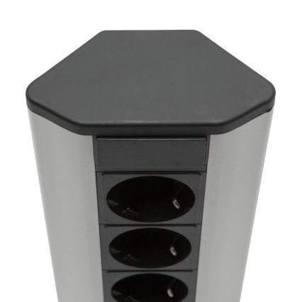 Stūra kontaktligzdu stabs 4x230V + 2xUSB-A melns/sudraba