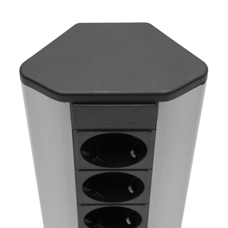 Stūra kontaktligzdu stabs 4x230V + 2xUSB-A melns/sudraba