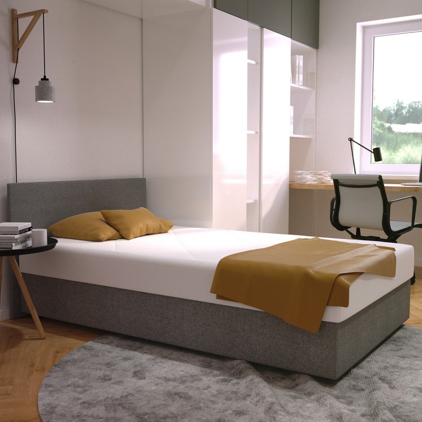 Tapicerēta gulta DARIA ar uzglabāšanas nodalījumu un 120x200 cm matraci, pelēka