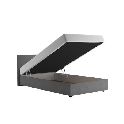 Tapicerēta gulta DARIA ar uzglabāšanas nodalījumu un 120x200 cm matraci, pelēka