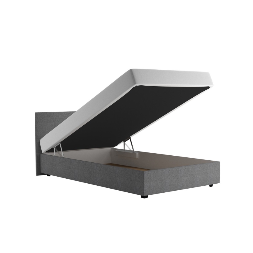 Tapicerēta gulta DARIA ar uzglabāšanas nodalījumu un 120x200 cm matraci, pelēka