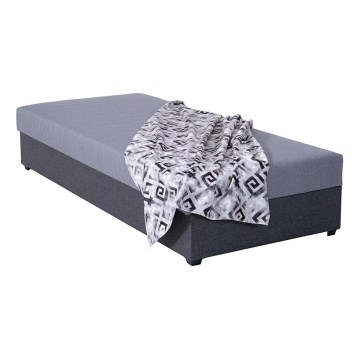 Tapicerēta vienvietīga gulta ar uzglabāšanas nodalījumu JACOB XL, nestspēja 130 kg, 90x200 cm, pelēka